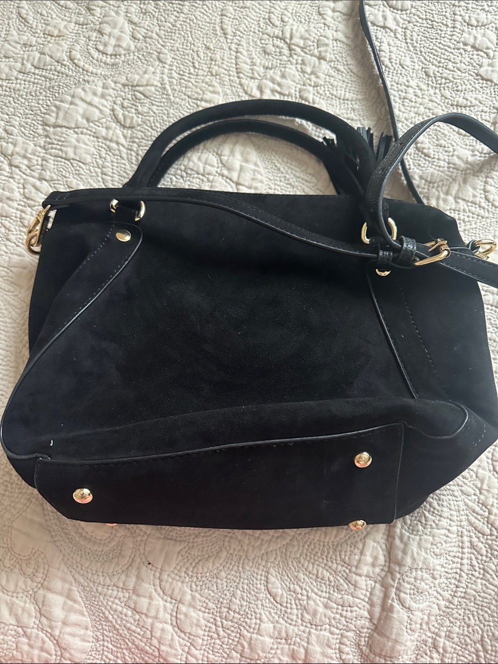 Nanette Lepore Black faux Suede Satchel with Tassel Charm - Picture 2 of 6